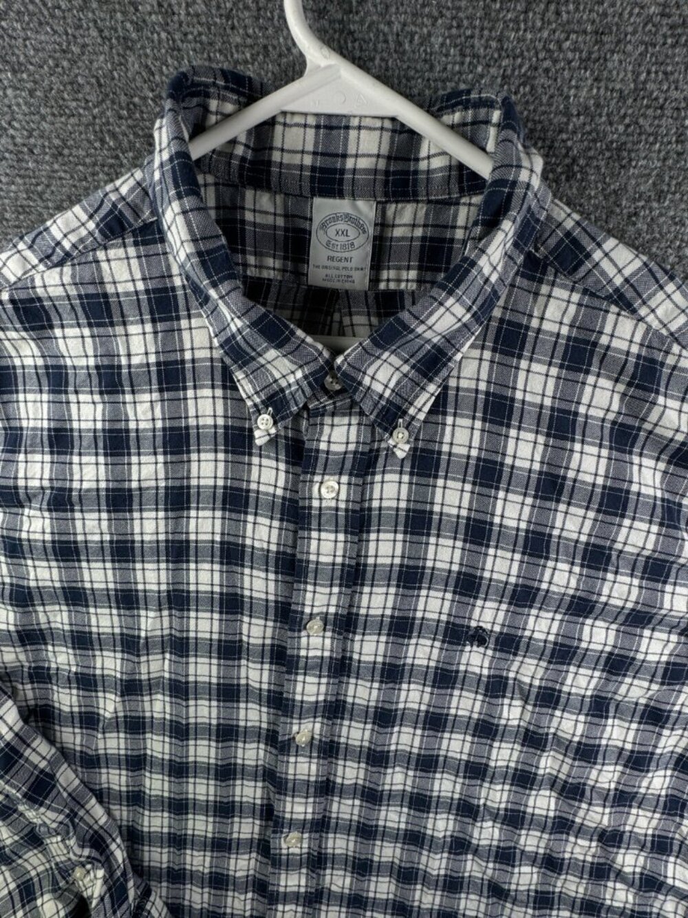 Brooks Brothers Soft Blue Plaid Button Up Shirt Long Sleeve Combed Cotton 2XL